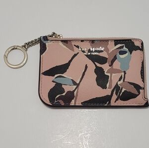 Kate Spade floral zip card holder keyring in blush and black